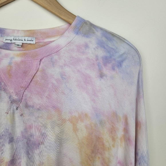 Young, Fabulous, and Broke Tie Dye Purple Pink Yellow Long Sleeve Sweater Sz S - Picture 2 of 6